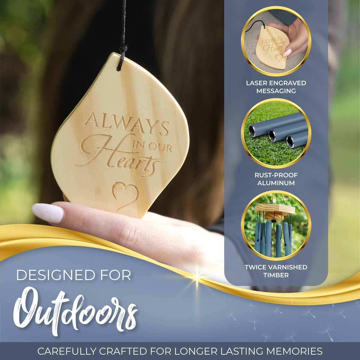 Spiritwind Ocean Blue wind chimes outdoor installation creates a soothing memory space.
