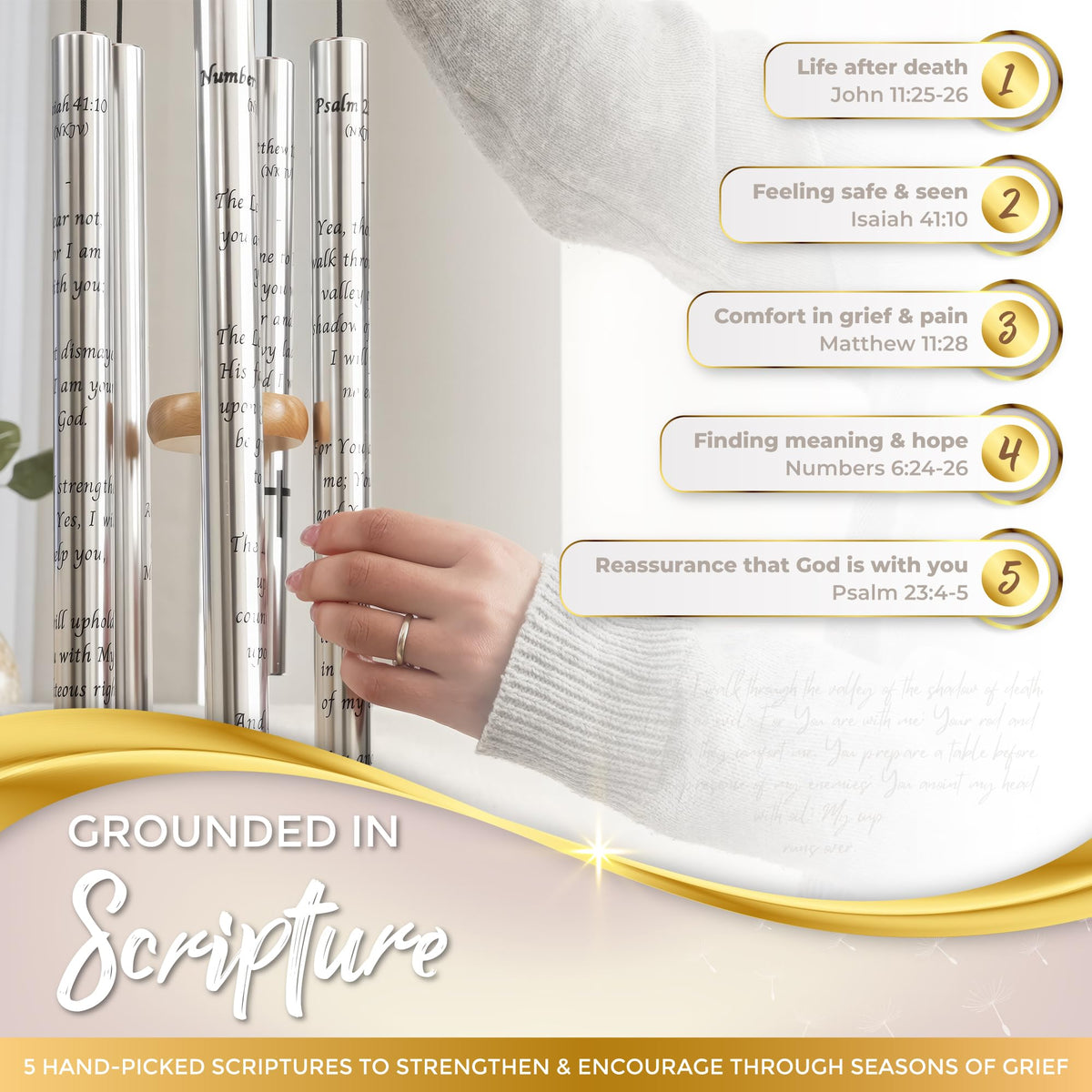 Spiritwind thicker-tube chimes deliver fuller, more soothing sound.