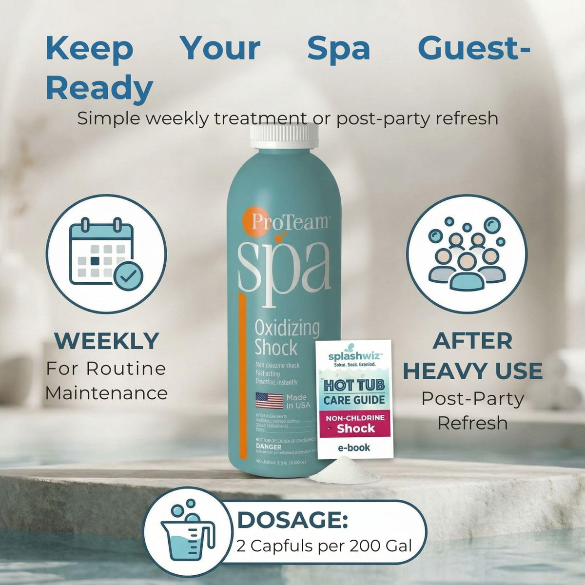 SplashWiz care e-book cover promotes helpful spa maintenance guidance.