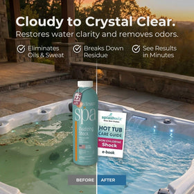 SplashWiz ProTeam Spa Shock cloudy water before treatment signals buildup.