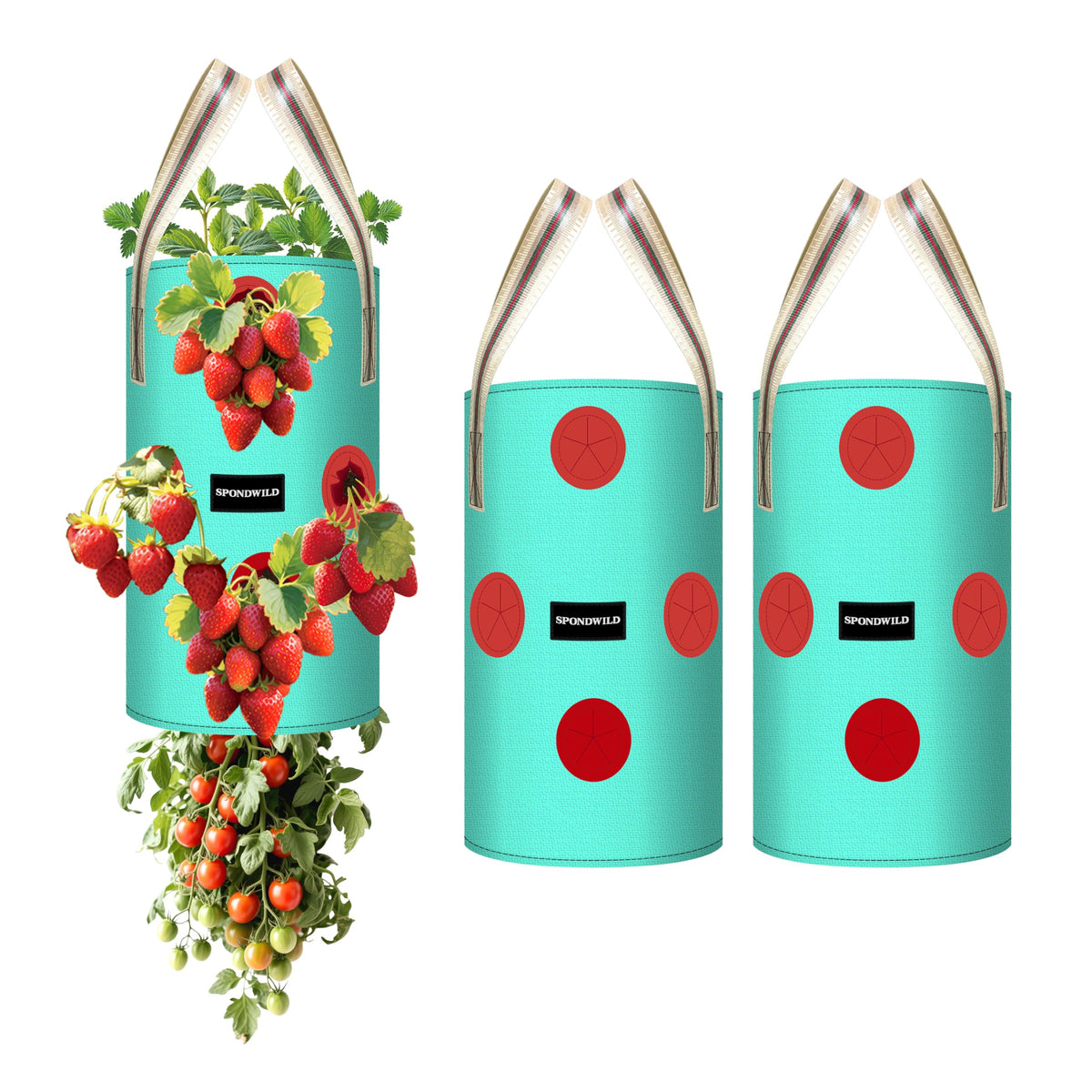Spondwild hanging planter bag on balcony for easy vertical strawberry gardening