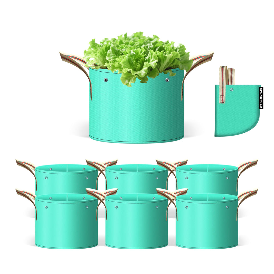 SPONDWILD 7-gallon grow bag set shows durable 180g PE for long-lasting use