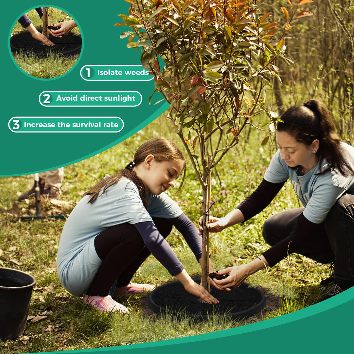 SPONDWILD pre-cut hole design demonstrates easy installation around trunks.