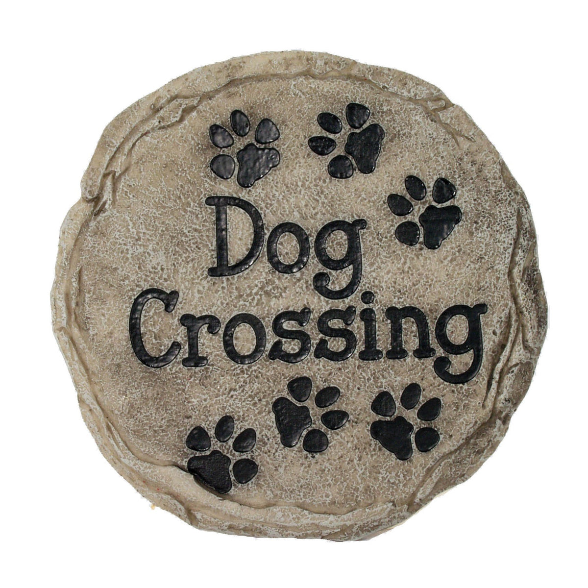 Spoontiques dog crossing stepping stone adds welcoming garden charm.