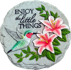 Spoontiques hummingbird stepping stone front view, bright hand-painted garden decor for outdoor spaces.