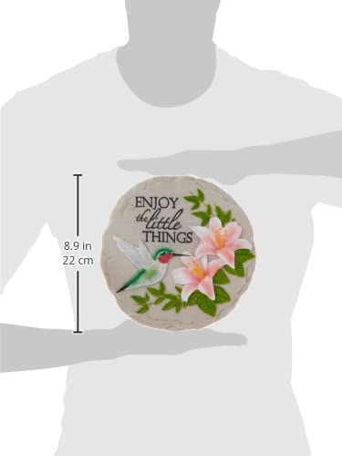 Spoontiques hummingbird stepping stone with back hardware, ideal for wall hang or garden path.