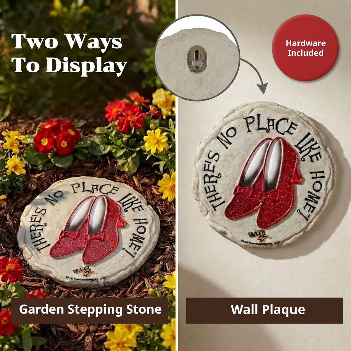 Close-up of Spoontiques Ruby Slippers stepping stone hand-painted detailing