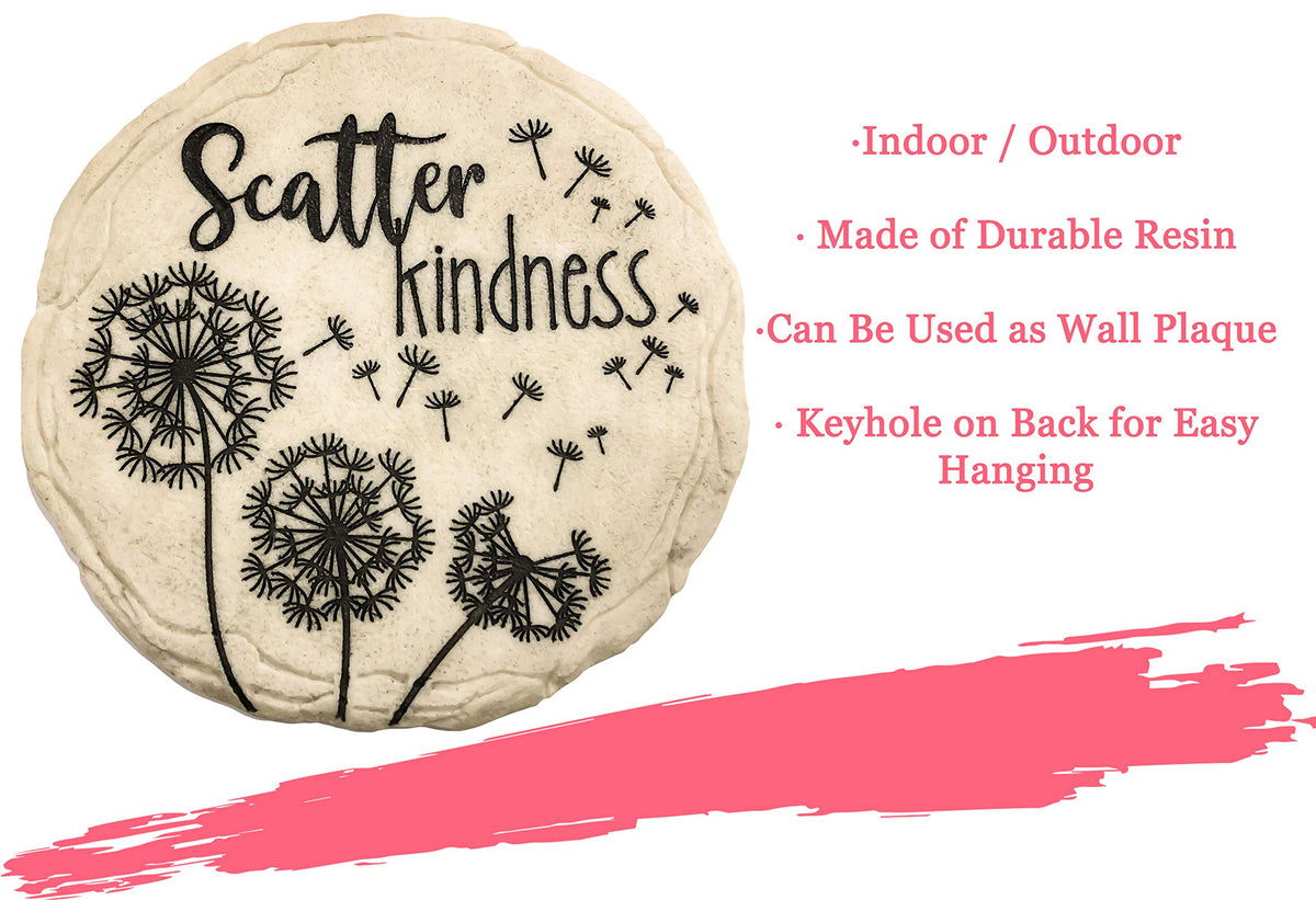 Spoontiques Scatter Kindness stepping stone made from outdoor-durable resin for weather resistance.
