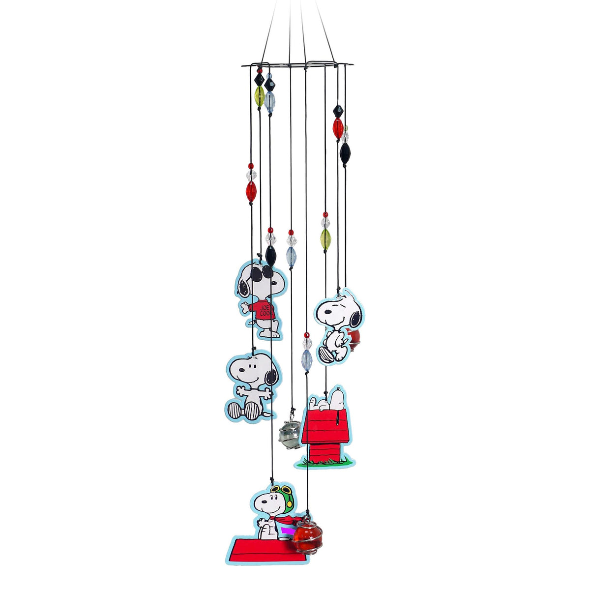 Spoontiques Snoopy wind chime in a garden setting, adding whimsical outdoor ambiance.