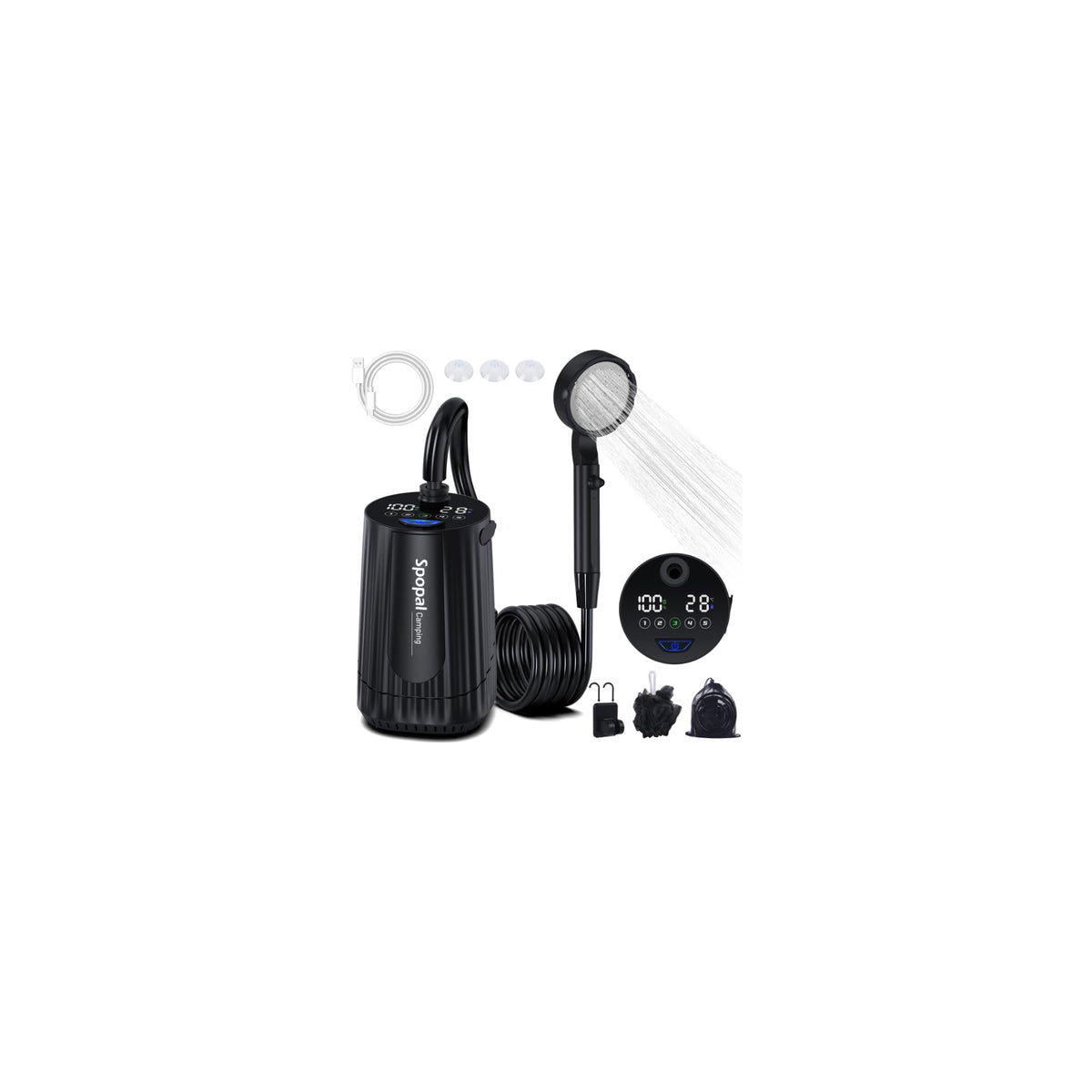 Spopal portable shower with 10000mAh battery for extended outdoor rinses