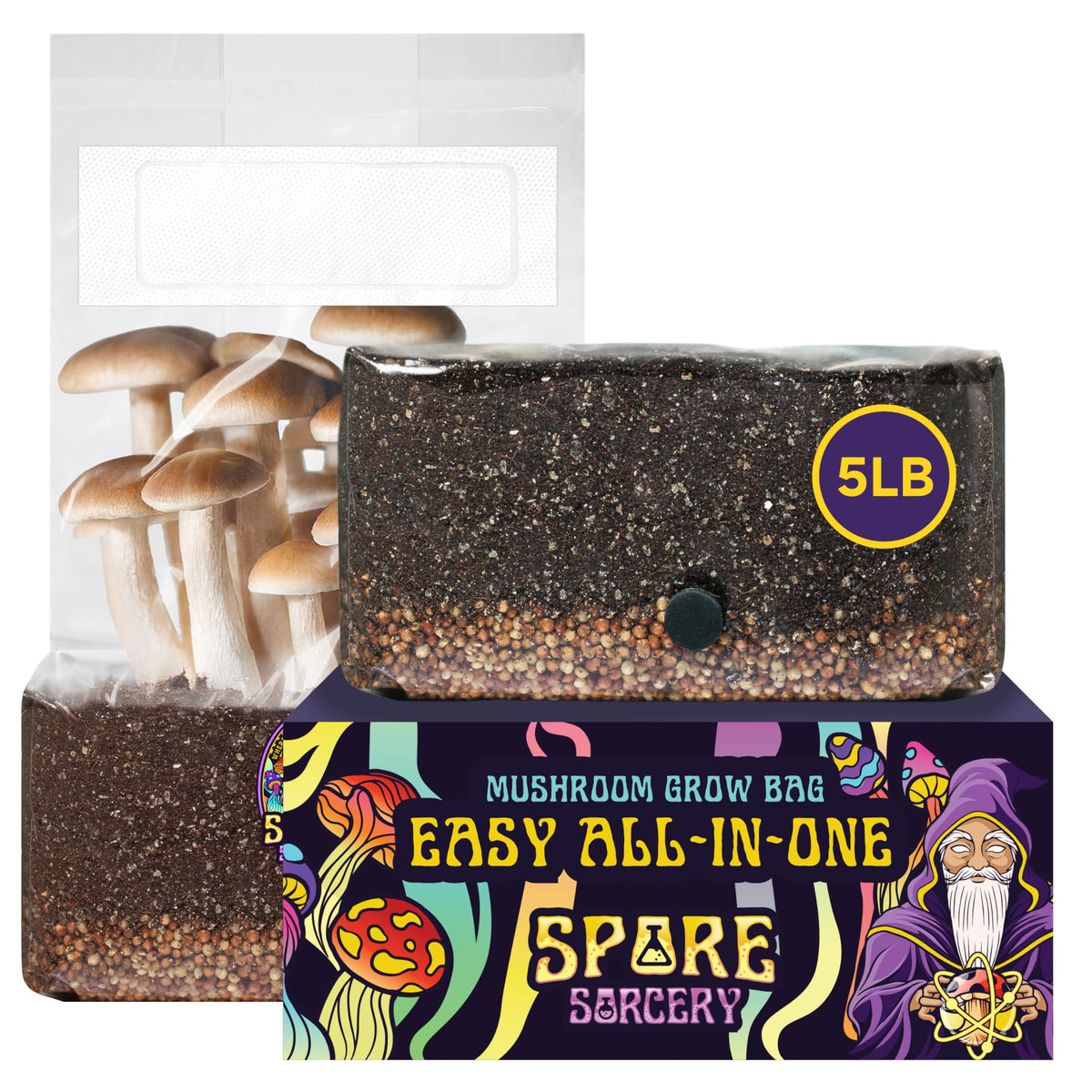 SPORE SORCERY 5-lb grow bag injection port for quick inoculation and harvests