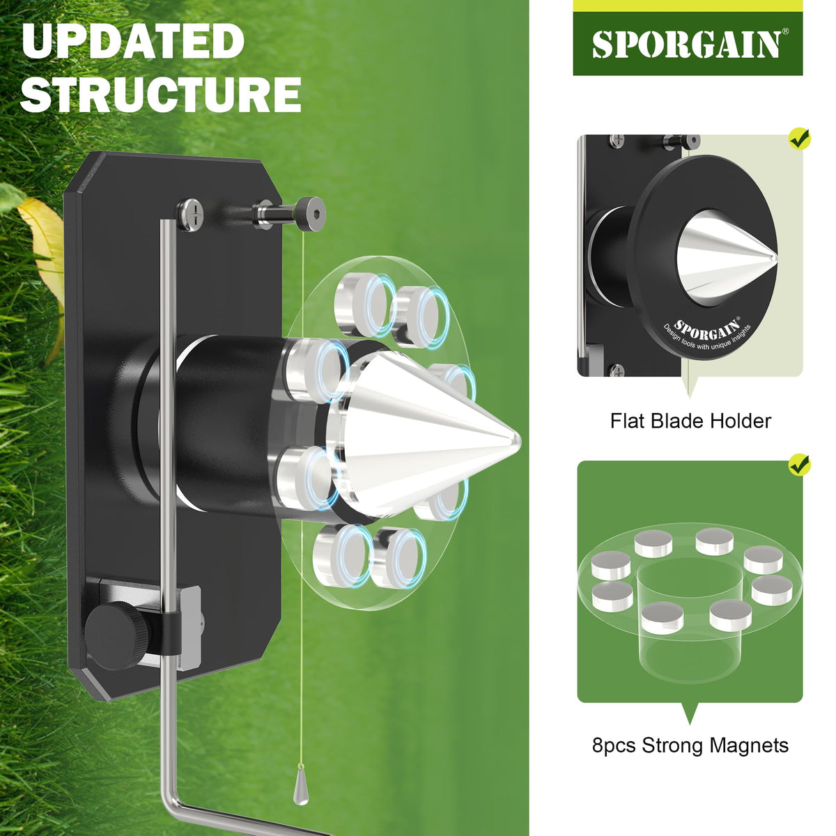 SporGain blade balancer magnetic design with eight magnets for safe blade tuning.