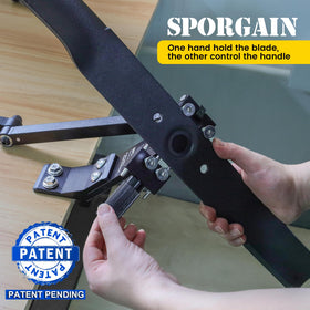 Sporgain lawn mower sharpener with angle grinder ready for setup and sharpening.