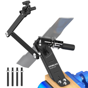 SporGain lawn mower blade sharpener attached to angle grinder for precise edge restoration