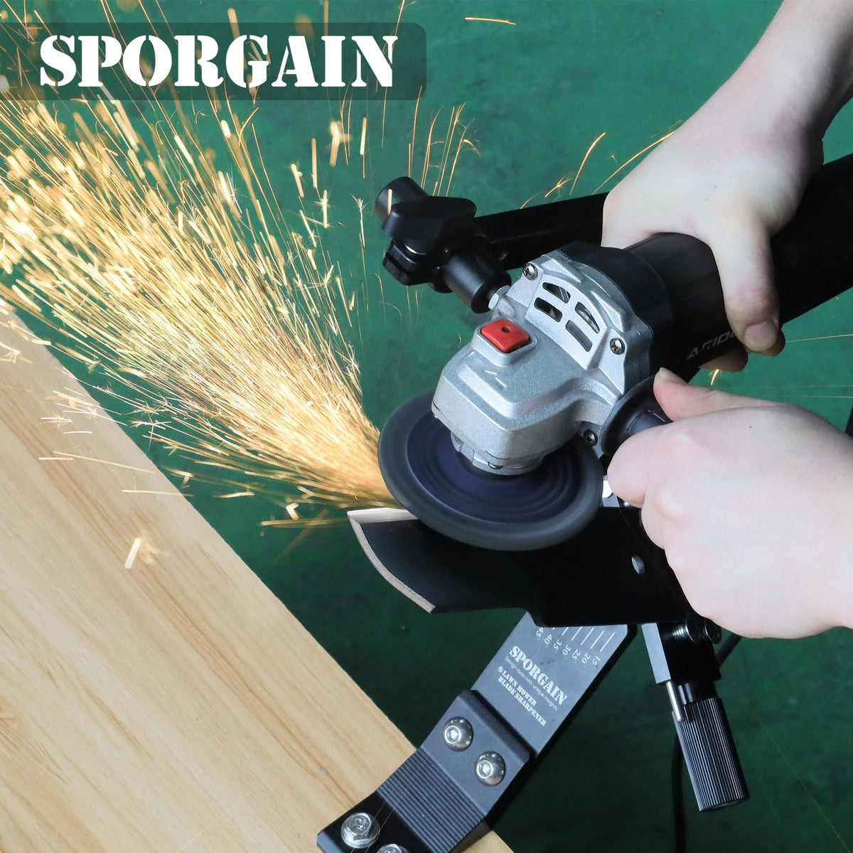 Sporgain sharpener ball bearing handle provides smooth operation during blade sharpening.