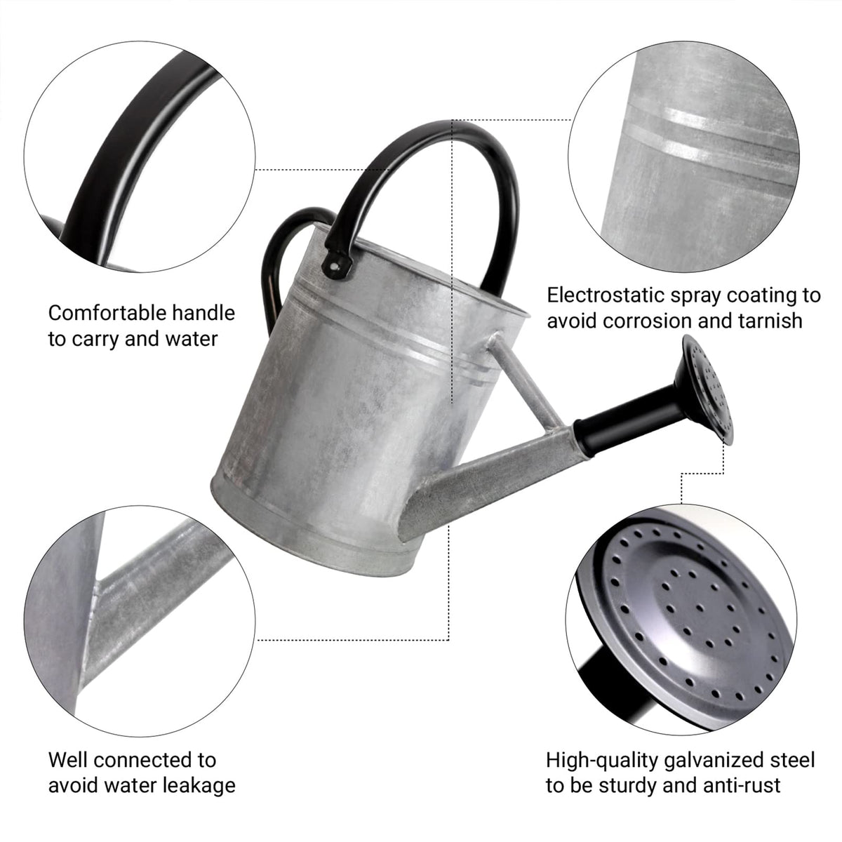 Sporgard watering can showing removable spout and dual handles for easy pouring.