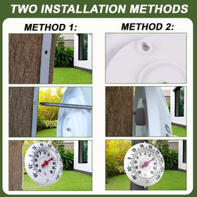 SPOROLWE thermometer mounted on a tree trunk for garden visibility