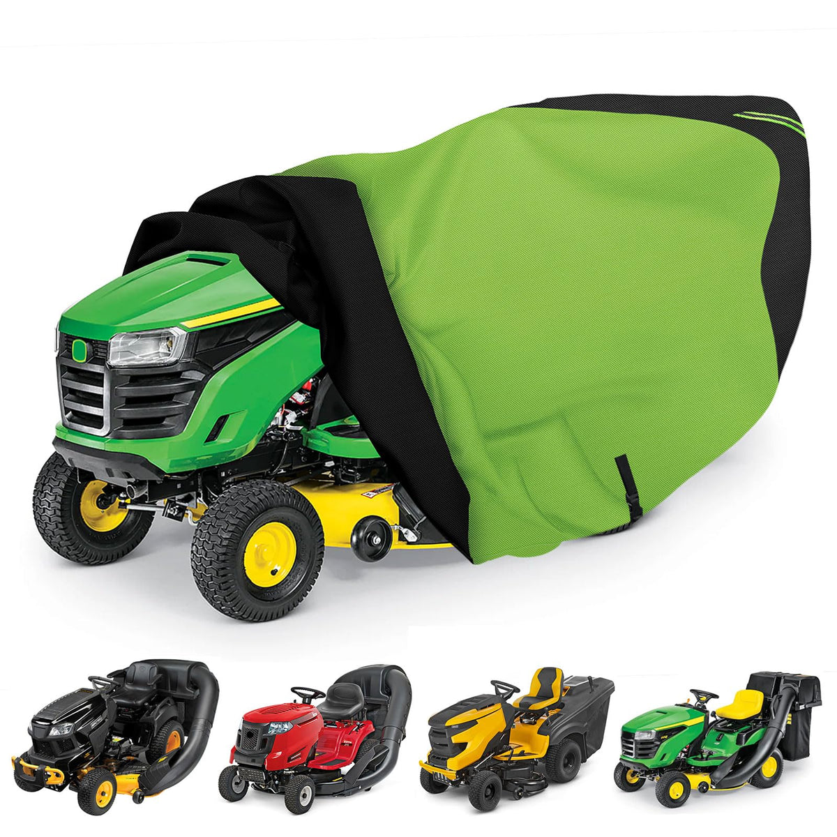 Sportuli riding mower cover with bagger attachment protects a 54-inch deck