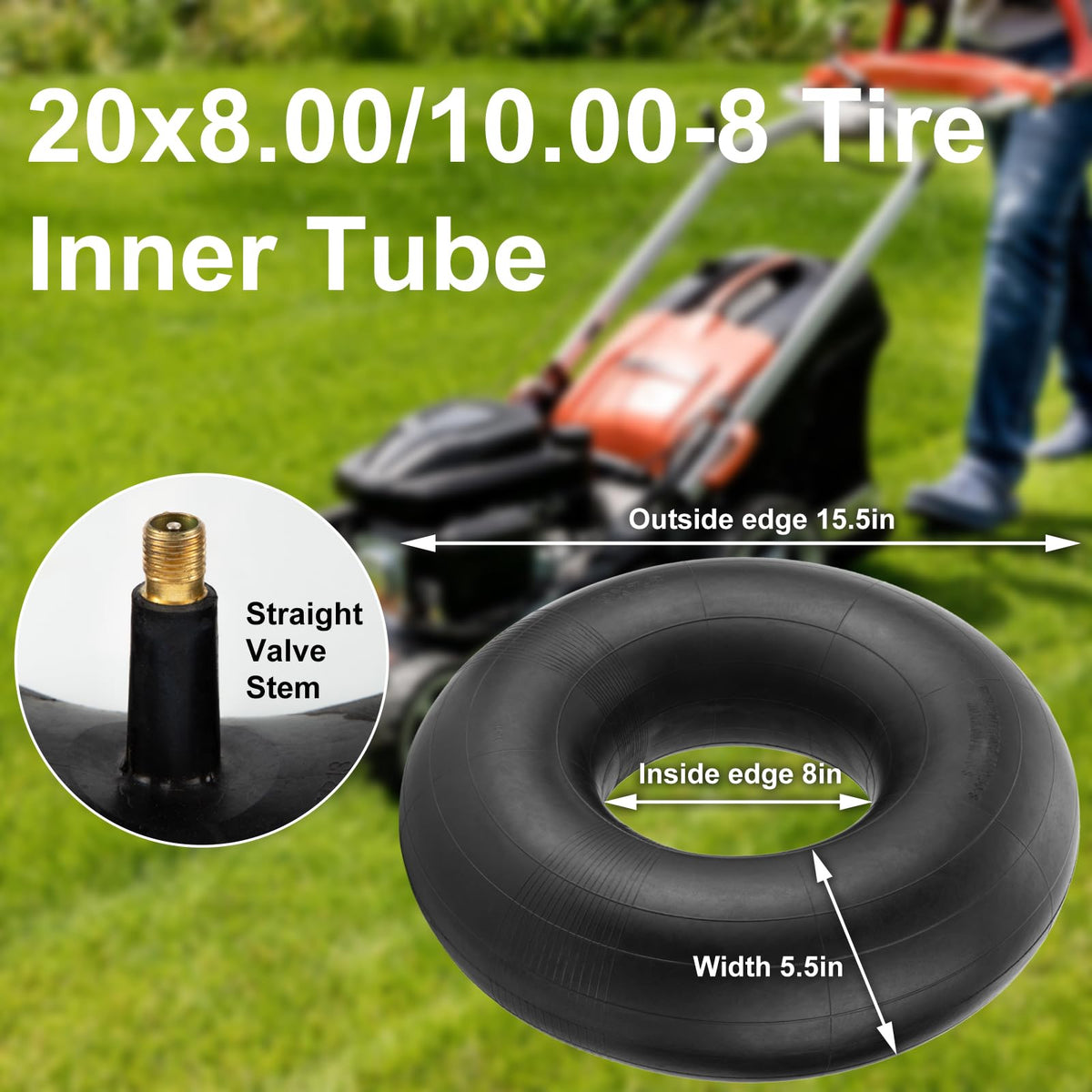 SPORTYOUTH 20x10-8 inner tube with straight valve, ideal for lawn mowers and carts