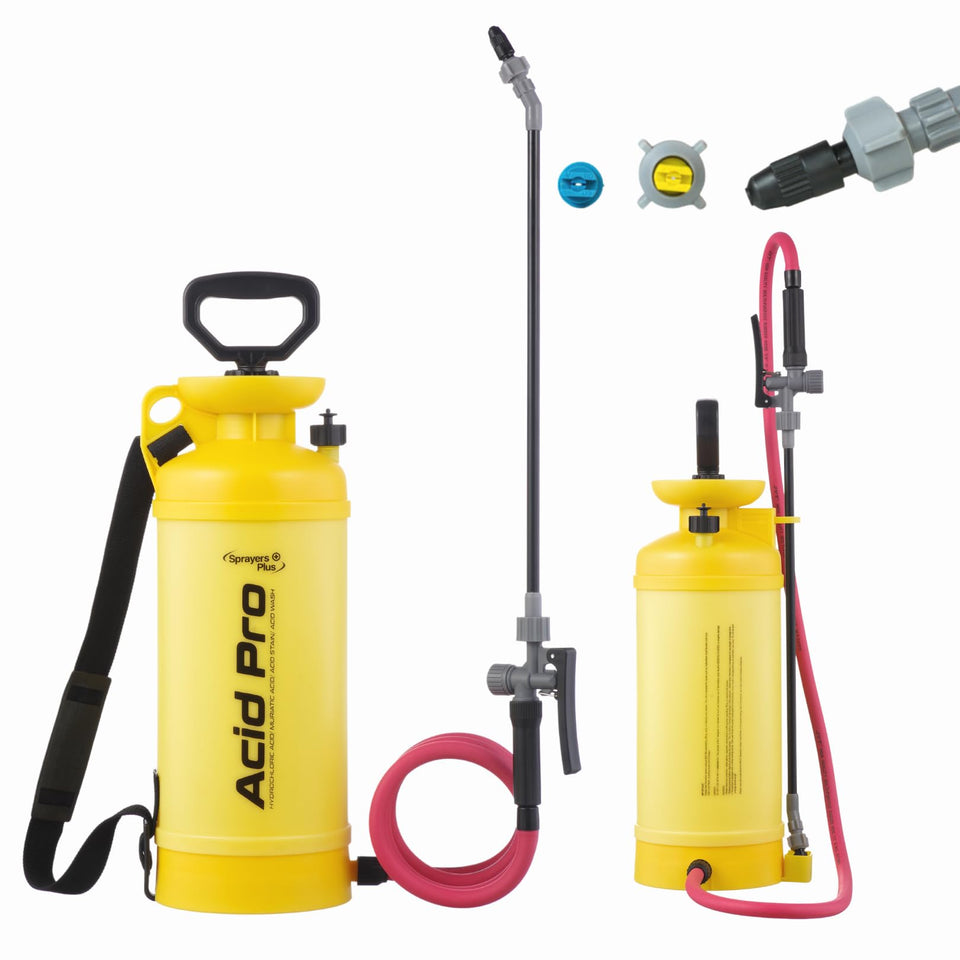 Sprayers Plus Acid Sprayer 2G bottle closeup showing acid resistant body ideal for harsh chemicals.