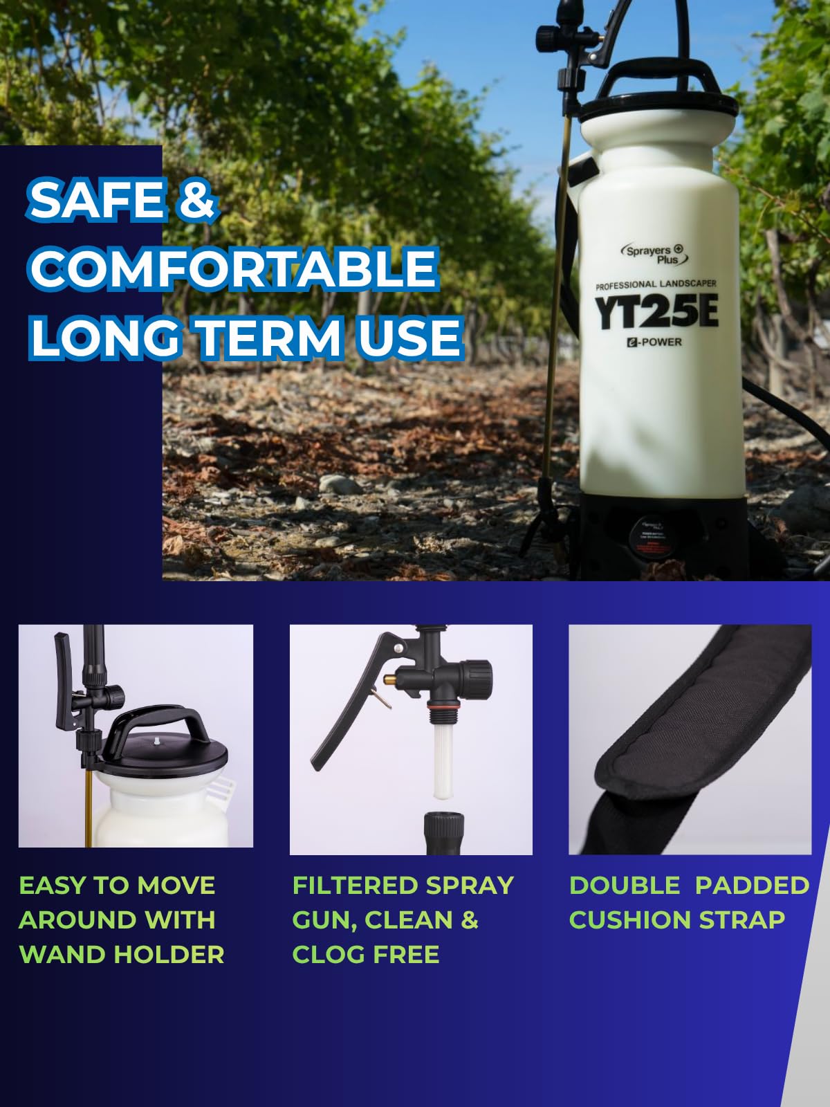 Lightweight 6.5 lb design with padded strap reduces fatigue during use