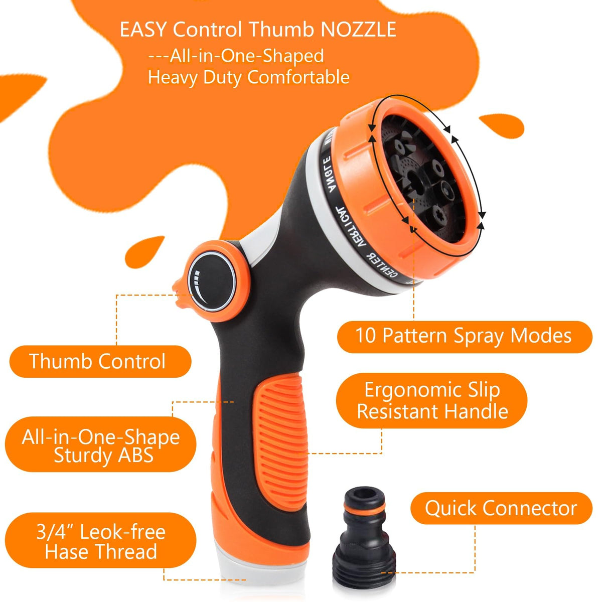 SPRIKIR nozzle with thumb-control on/off for one-handed flow management