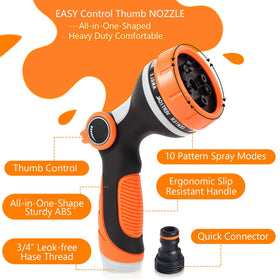 SPRIKIR nozzle with thumb-control on/off for one-handed flow management