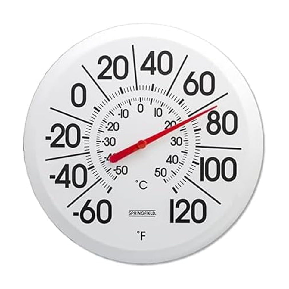 Springfield Big and Bold thermometer front view with easy-to-read numbers for outdoor use.