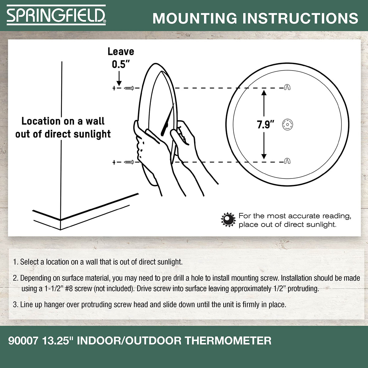 Bracket-mounted Springfield thermometer ready for wall or balcony installation.