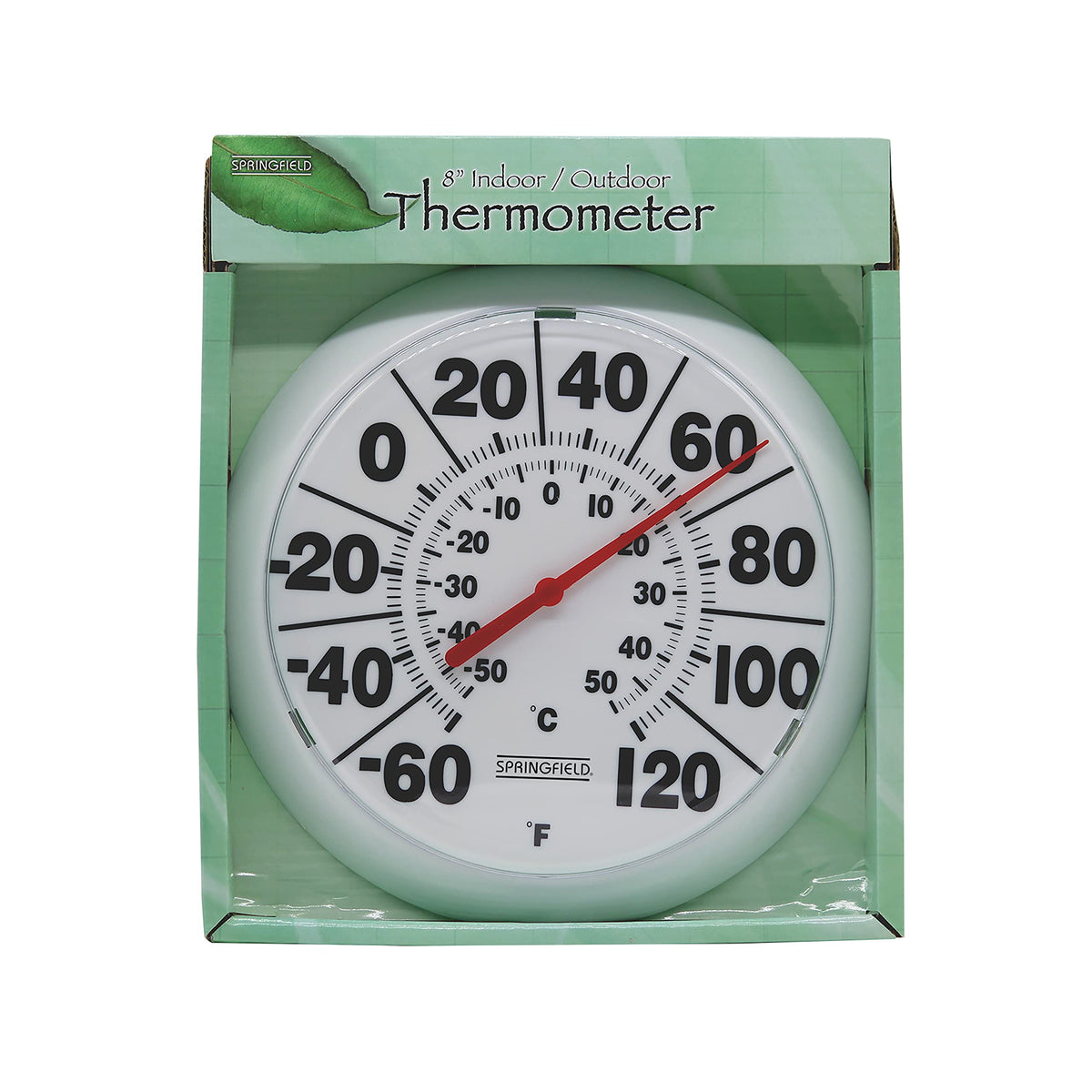 Springfield white-frame thermometer complements any room or outdoor decor.