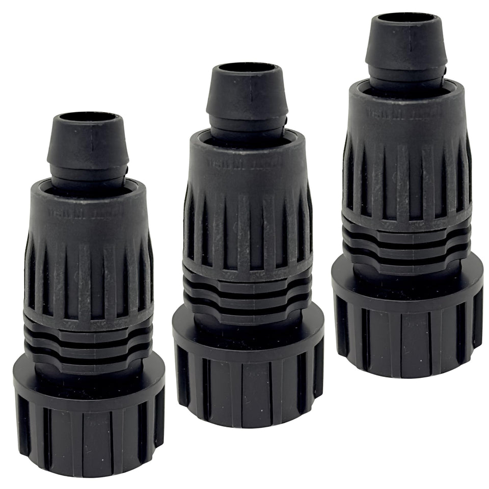 Sprinkland 1/2 inch drip adapter attached to faucet with swivel for a secure, leak-free setup.
