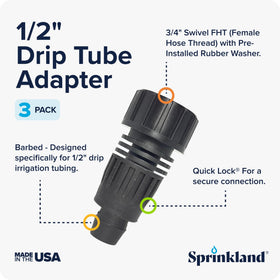 Sprinkland adapter tubing connection demonstrating compatibility with common 600 ID x 700 OD tubing.