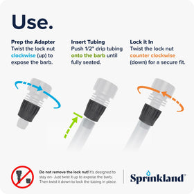 Sprinkland adapter shows washer seal for a watertight faucet connection.