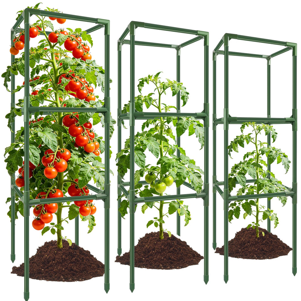 SprintGy 3-Pack Square Tomato Cages for sturdy 49-inch tomato support.