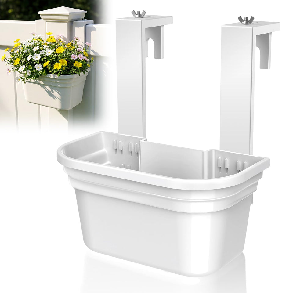 SprintGy fence planter universal compatibility fits 5x5 posts for seamless white fencing display.
