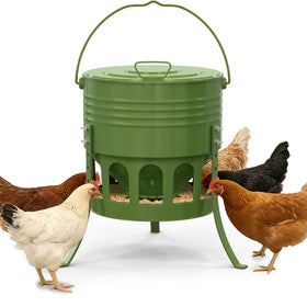 SprintGy metal chicken feeder 20lb capacity, top view, clean refills for busy coops.