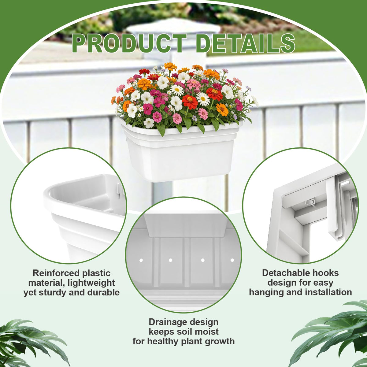 SprintGy planter dimensions 13.4 by 6.9 by 15.7 inches offer ample space for flowers.