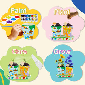 Sproutix gardening tools set, including trowel, rake, shovel, and mister.