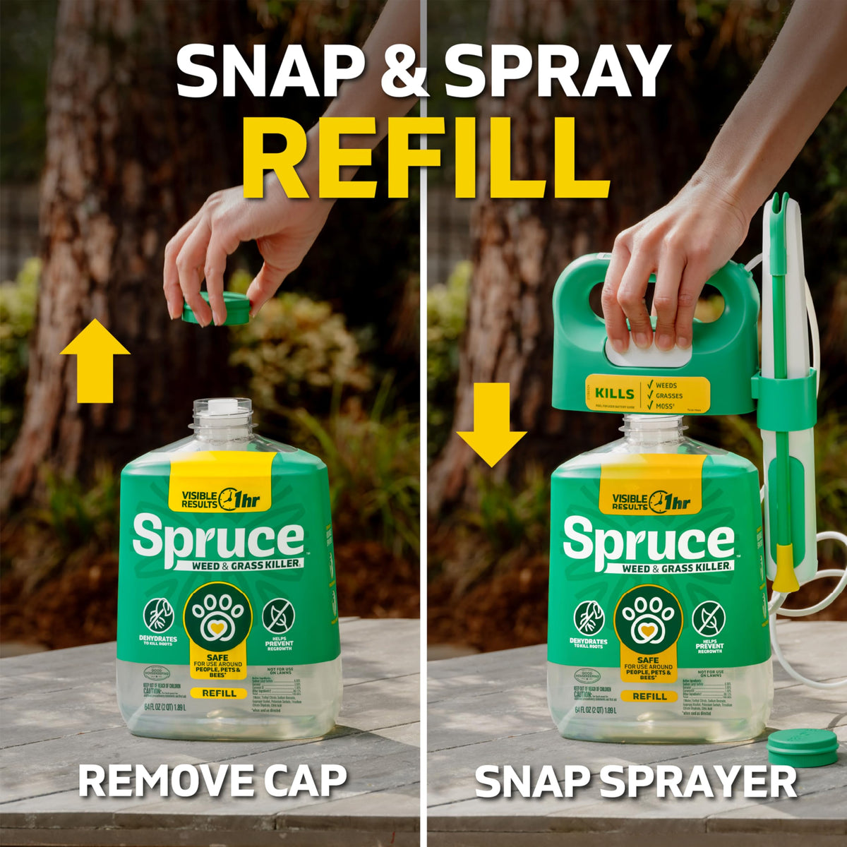 Spruce application on driveway showing effective weed removal.