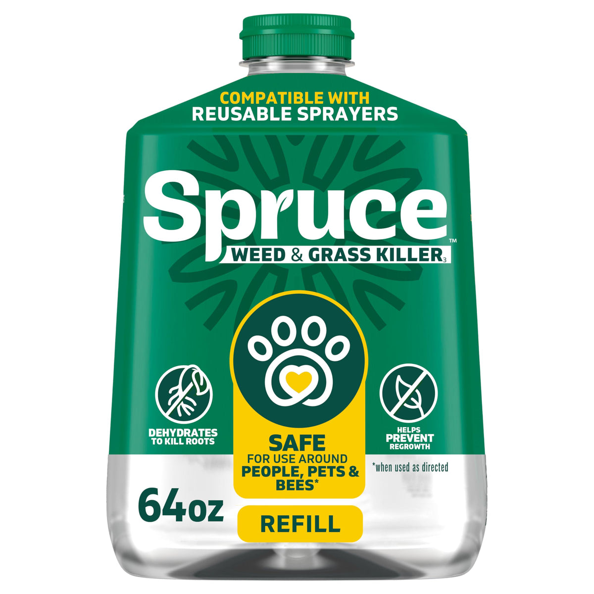 Spruce weed killer refill bottle 64 oz ready for garden use.