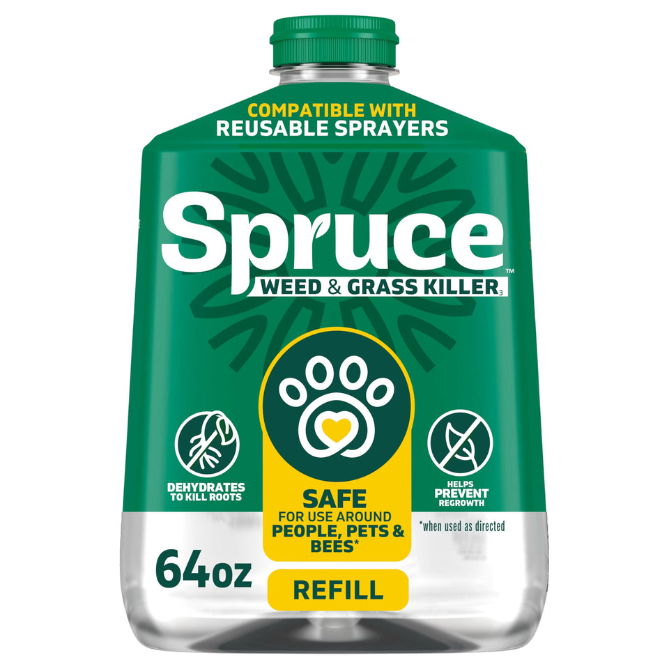 Spruce weed killer refill bottle 64 oz ready for garden use.