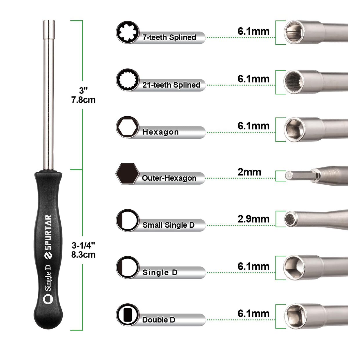 Spurtar 21-teeth spline tool compatible with multiple carburetors.