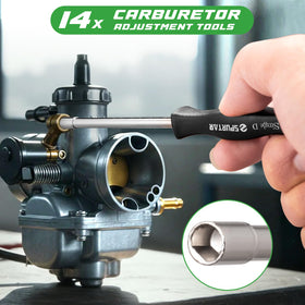 Spurtar carburetor adjustment tools close-up showing precision for tuning.