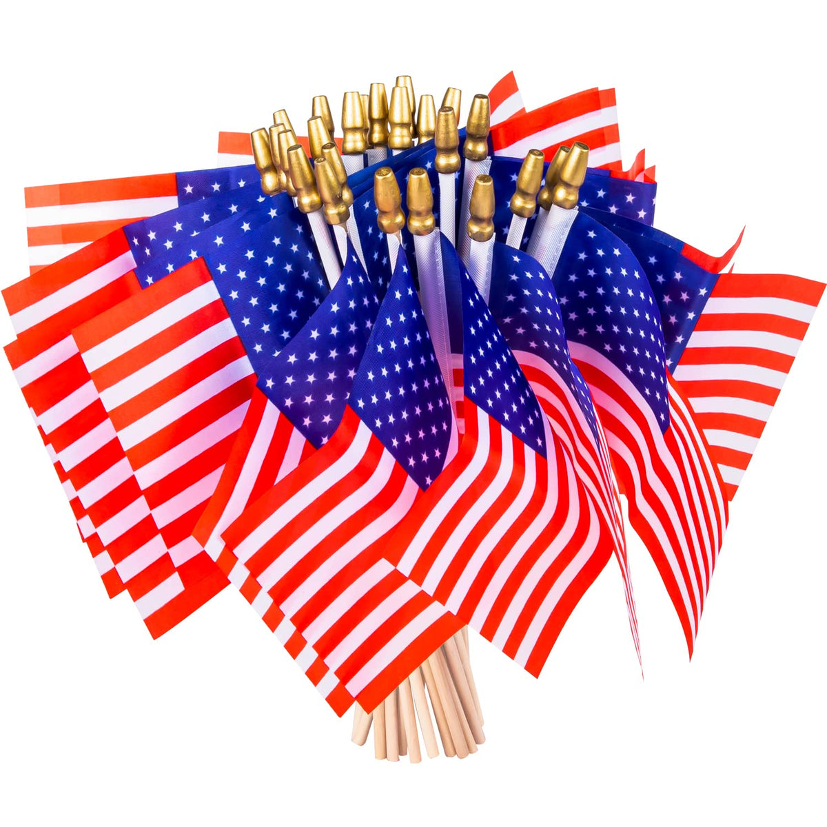 SPXKD 40-pack mini American flags on sticks for decorations; durable polyester and easy to clean.