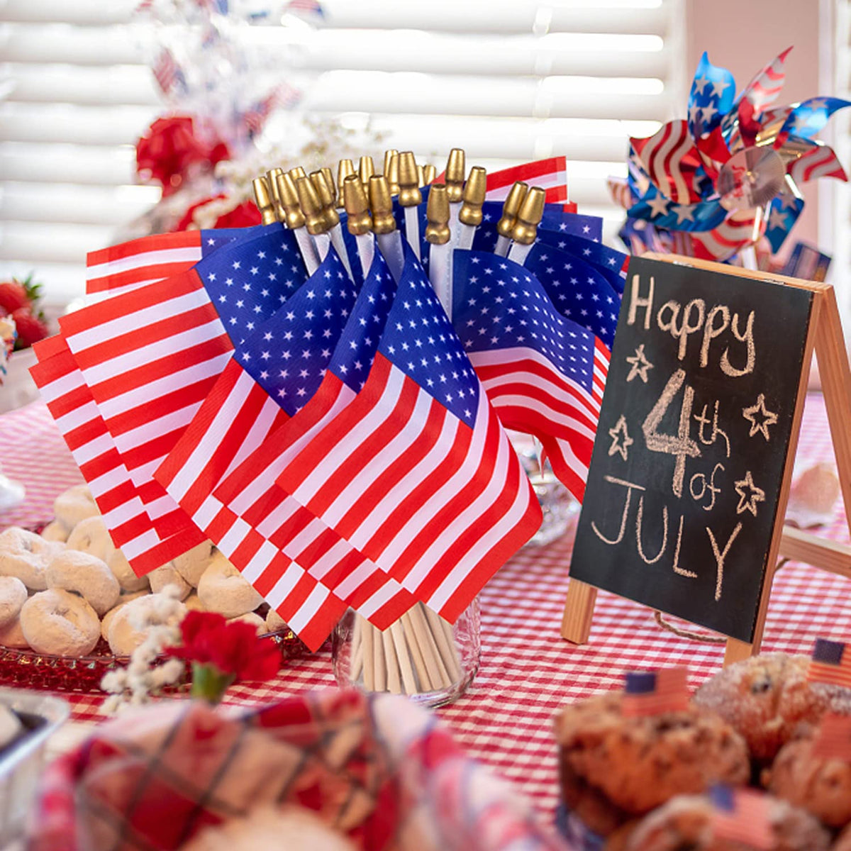 SPXKD kid-safe spear-top flags promote safe, festive hand-held décor.