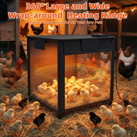 See-through curtain enables easy chick entry and exit.