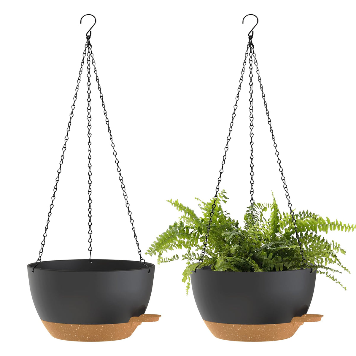 SQKH 12-inch hanging basket in black-brown for balcony decor and plants