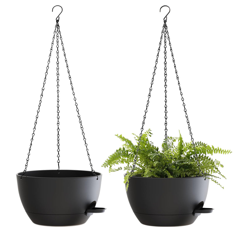 SQKH 12-inch hanging basket with chains for versatile indoor and outdoor decor.