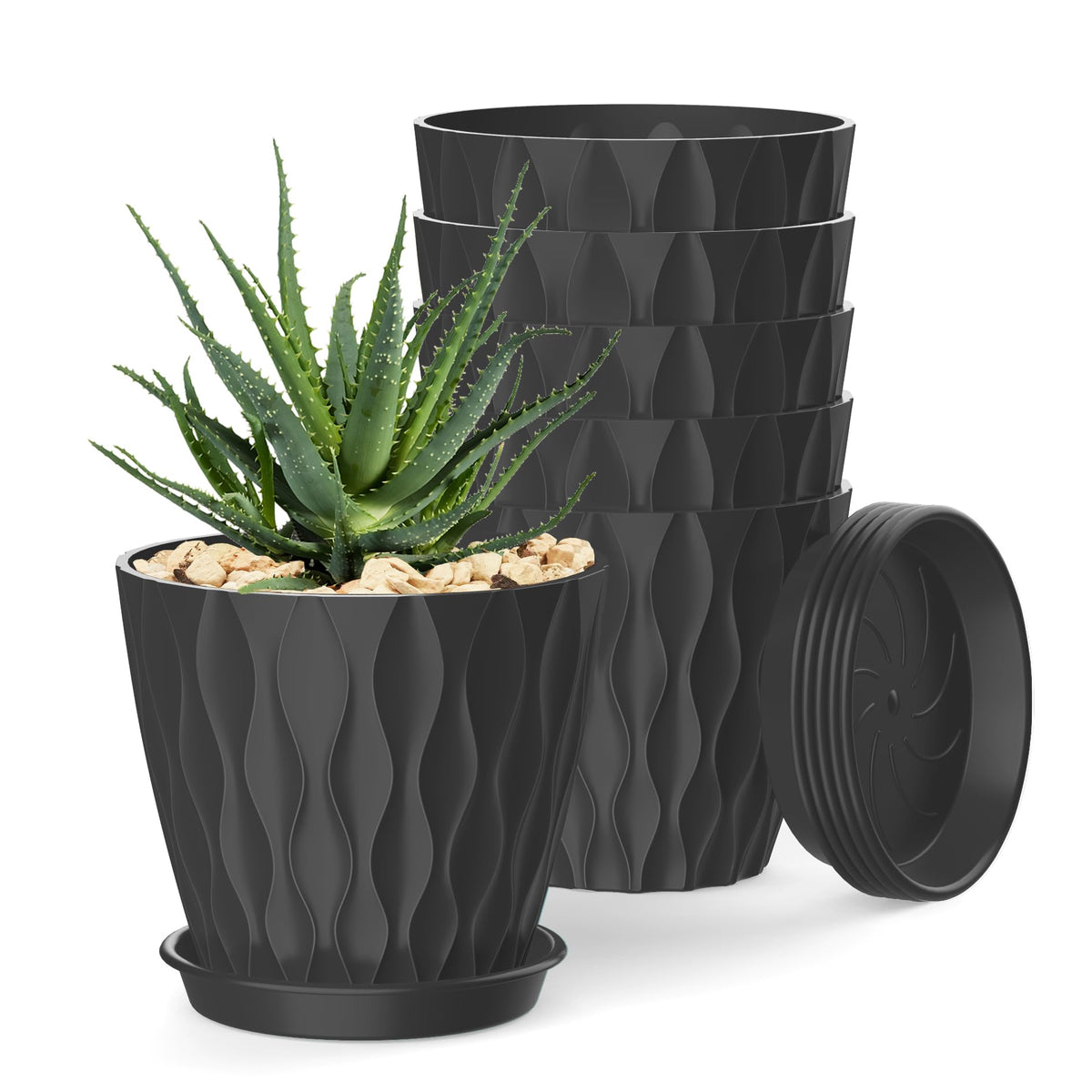 SQKH 4-inch pot with striped pattern, ideal for orchids and small herbs.