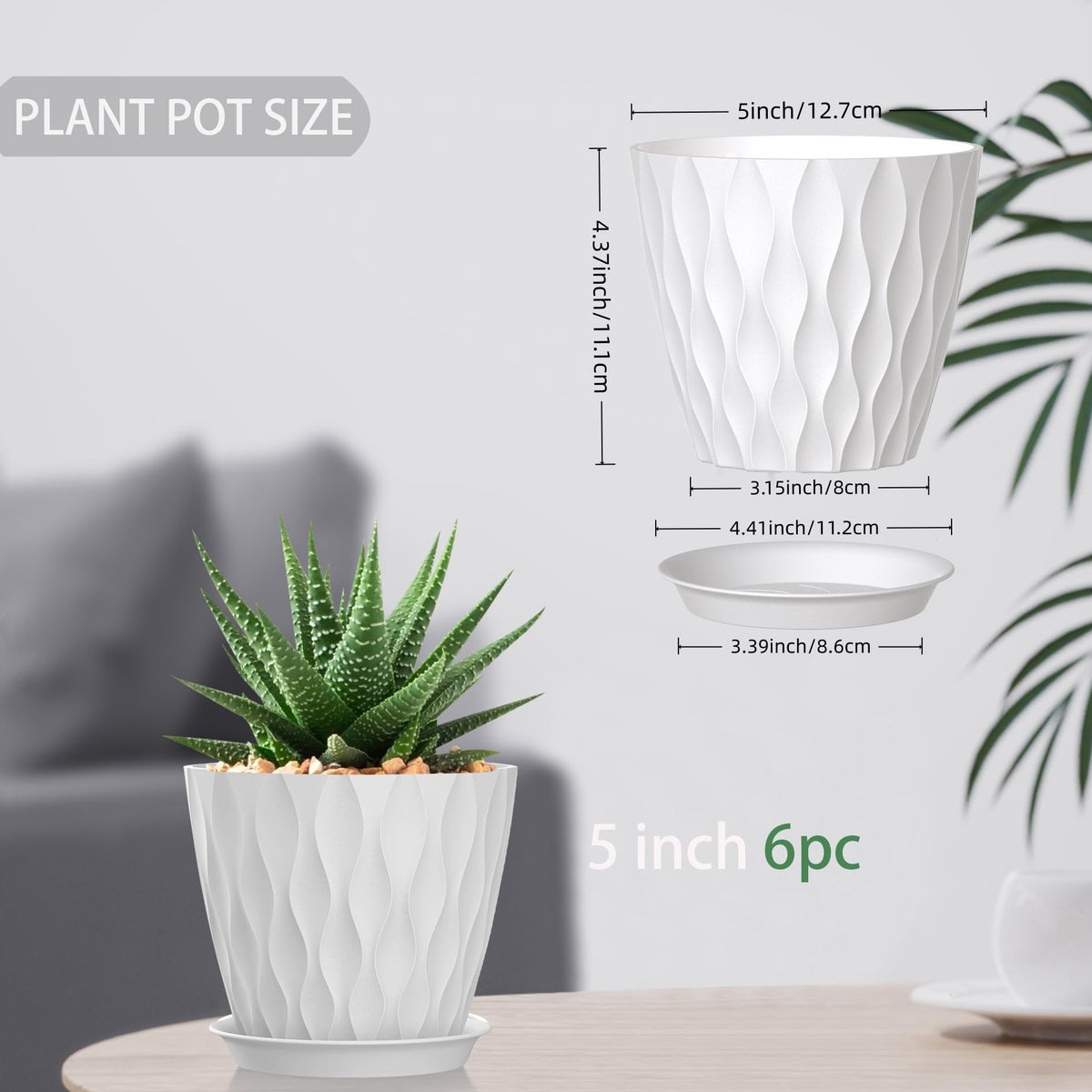 SQKH 5-inch planter with modern striped matte finish ideal for living spaces